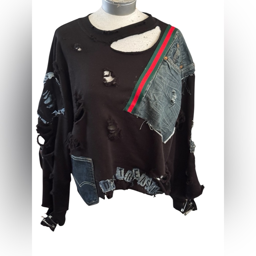 Custom Distressed Crop Sweatshirt ❌SOLD❌